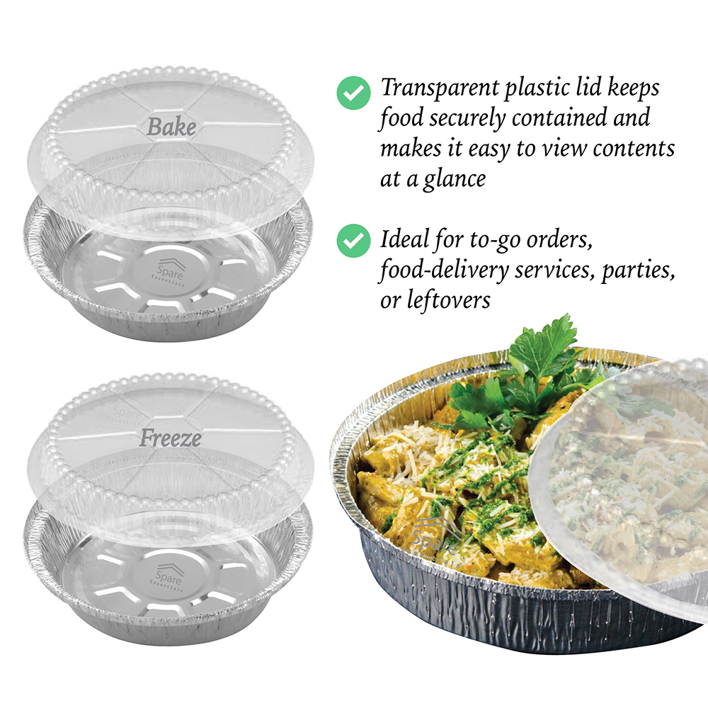 Round Disposable Aluminum Pans with Plastic Dome Lids 45 Pack - 9 inch / 45 Pack